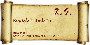 Kopkó Iván névjegykártya